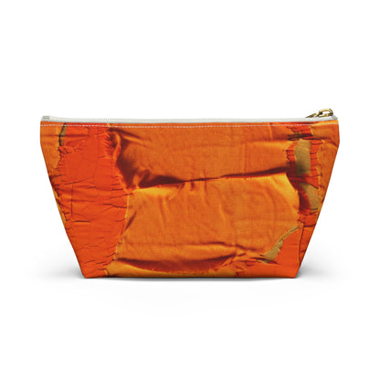 Fiery Citrus Orange: Edgy Distressed, Denim-Inspired Fabric - Accessory Pouch w T-bottom