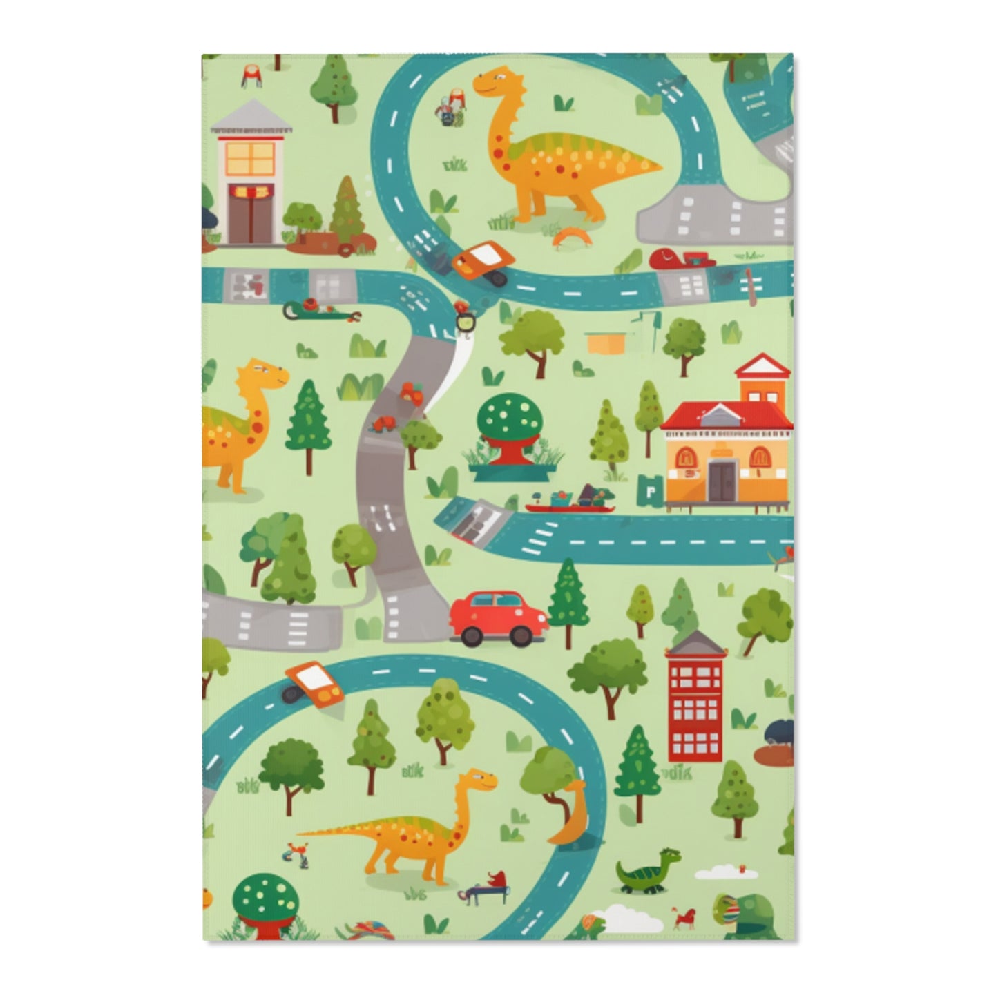 Jurassic Adventure: Children's Dinosaur Town, Vehicle Roadway Play - Area Rugs