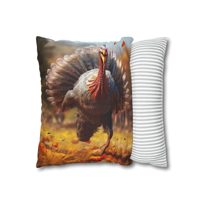 Thanksgiving Trot Turkey Run Athlete Sprint Racer Holiday Feast Dinner - Spun Polyester Square Pillow Case