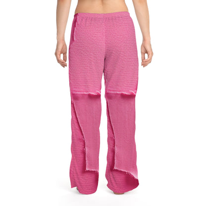 Distressed Neon Pink: Edgy, Ripped Denim-Inspired Doll Fabric - Women's Pajama Pants (AOP)