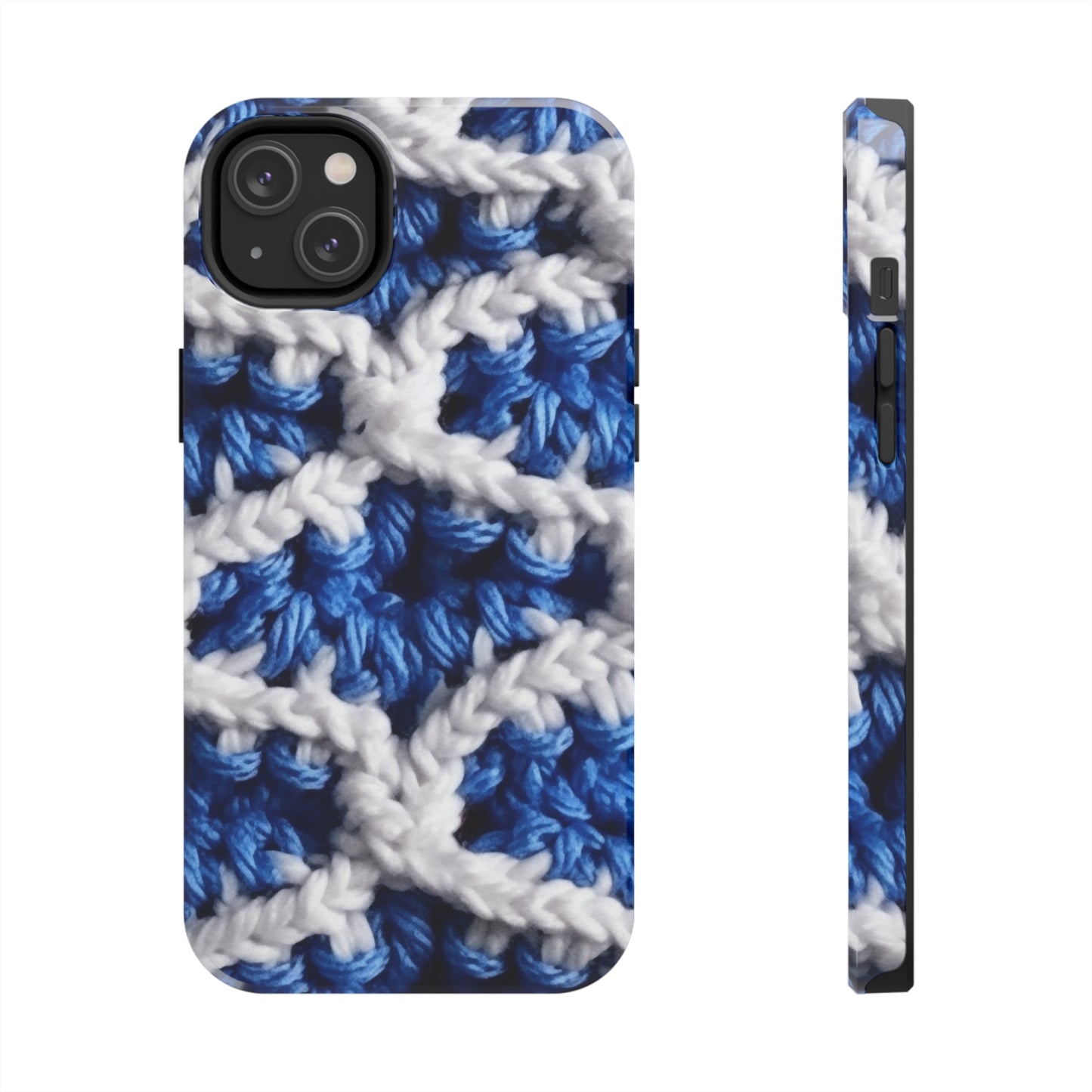 Blueberry Blue Crochet, White Accents, Classic Textured Pattern - Tough Phone Cases