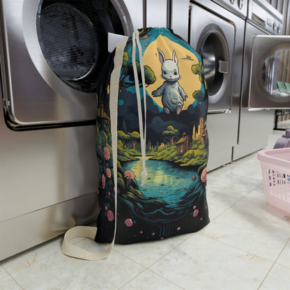 White Rabbit Mystery Psychedelic Fantasy Anime Cartoon Bunny - Laundry Bag