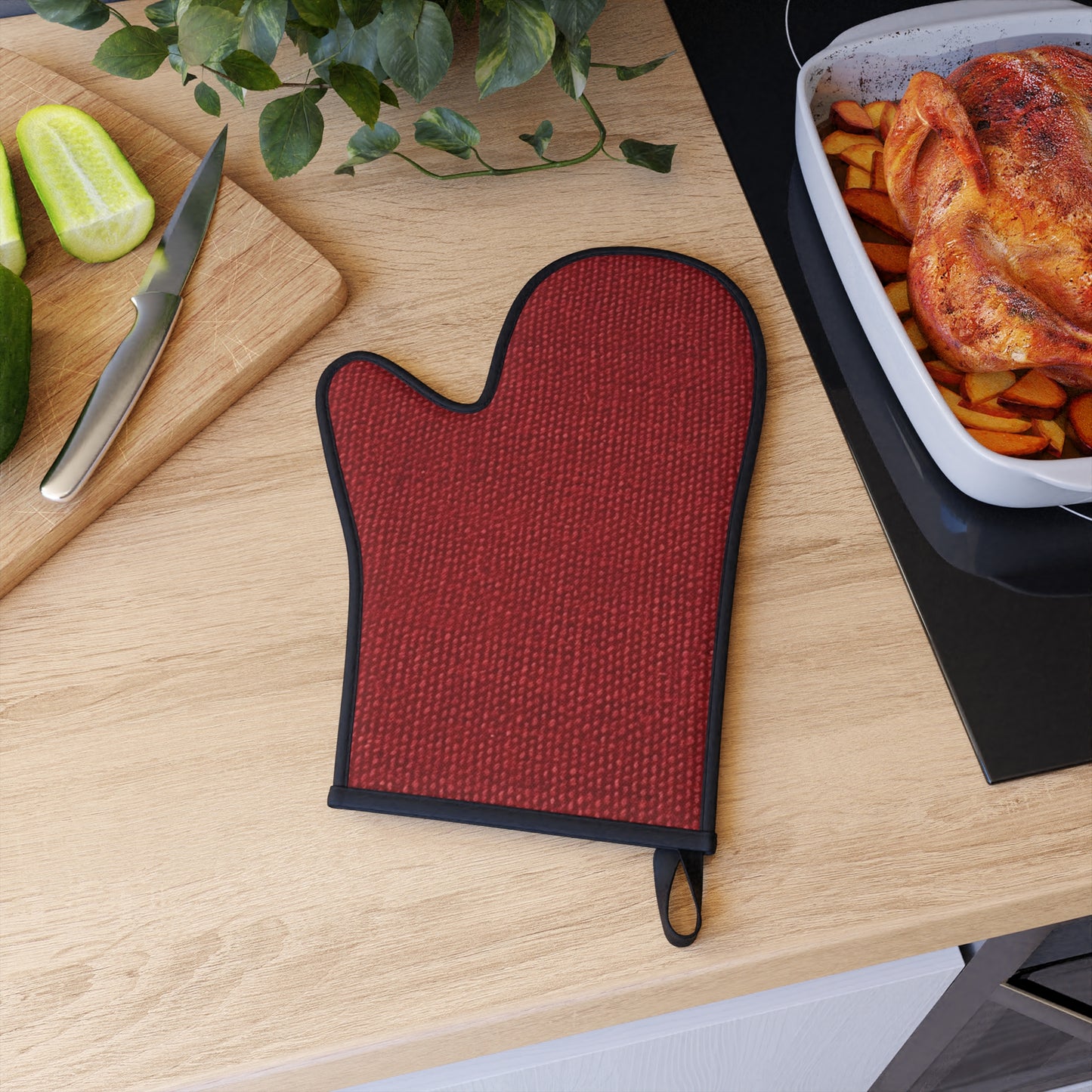 Bold Ruby Red: Denim-Inspired, Passionate Fabric Style - Oven Glove