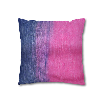 Delicia dual: Ensueño de mezclilla azul y rosa mitad y mitad - Funda de almohada cuadrada de poliéster hilado 