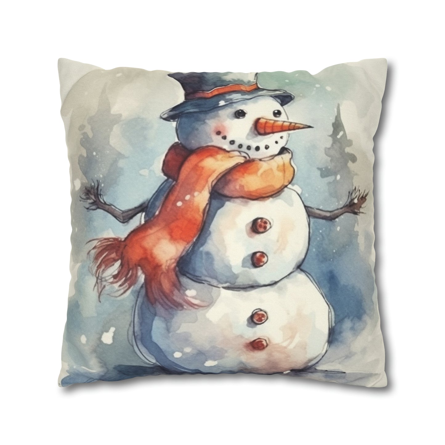 Frosty Winter Snowman - Spun Polyester Square Pillow Case