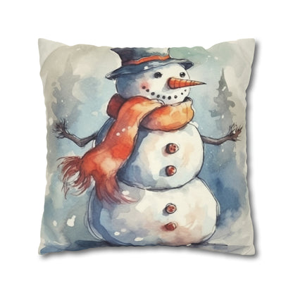 Frosty Winter Snowman - Spun Polyester Square Pillow Case