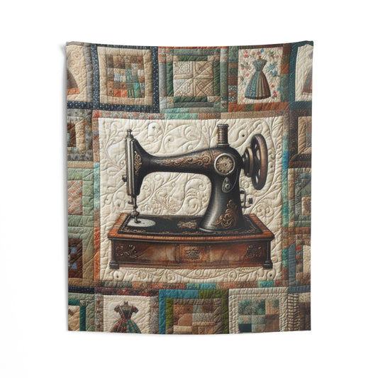 Quilted Sewing Machine, Tailor Craft Patchwork, Heirloom Textile Art - Indoor Wall Tapestries