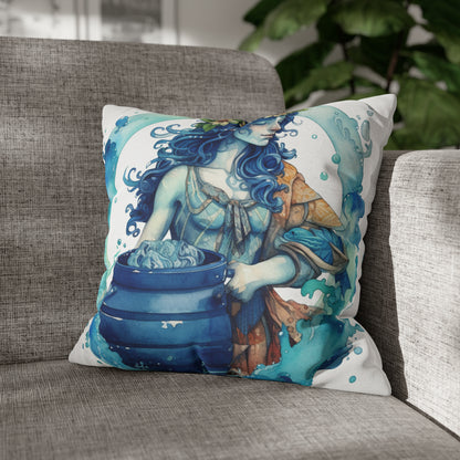 Artistic Aquarius Zodiac - Watercolor Water-Bearer Depiction - Spun Polyester Square Pillow Case