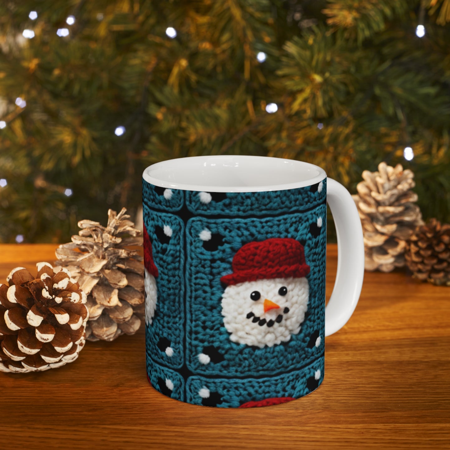 Snowman Crochet Craft, Festive Yuletide Cheer, Winter Wonderland - Ceramic Mug 11oz