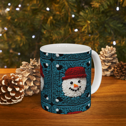 Snowman Crochet Craft, Festive Yuletide Cheer, Winter Wonderland - Ceramic Mug 11oz