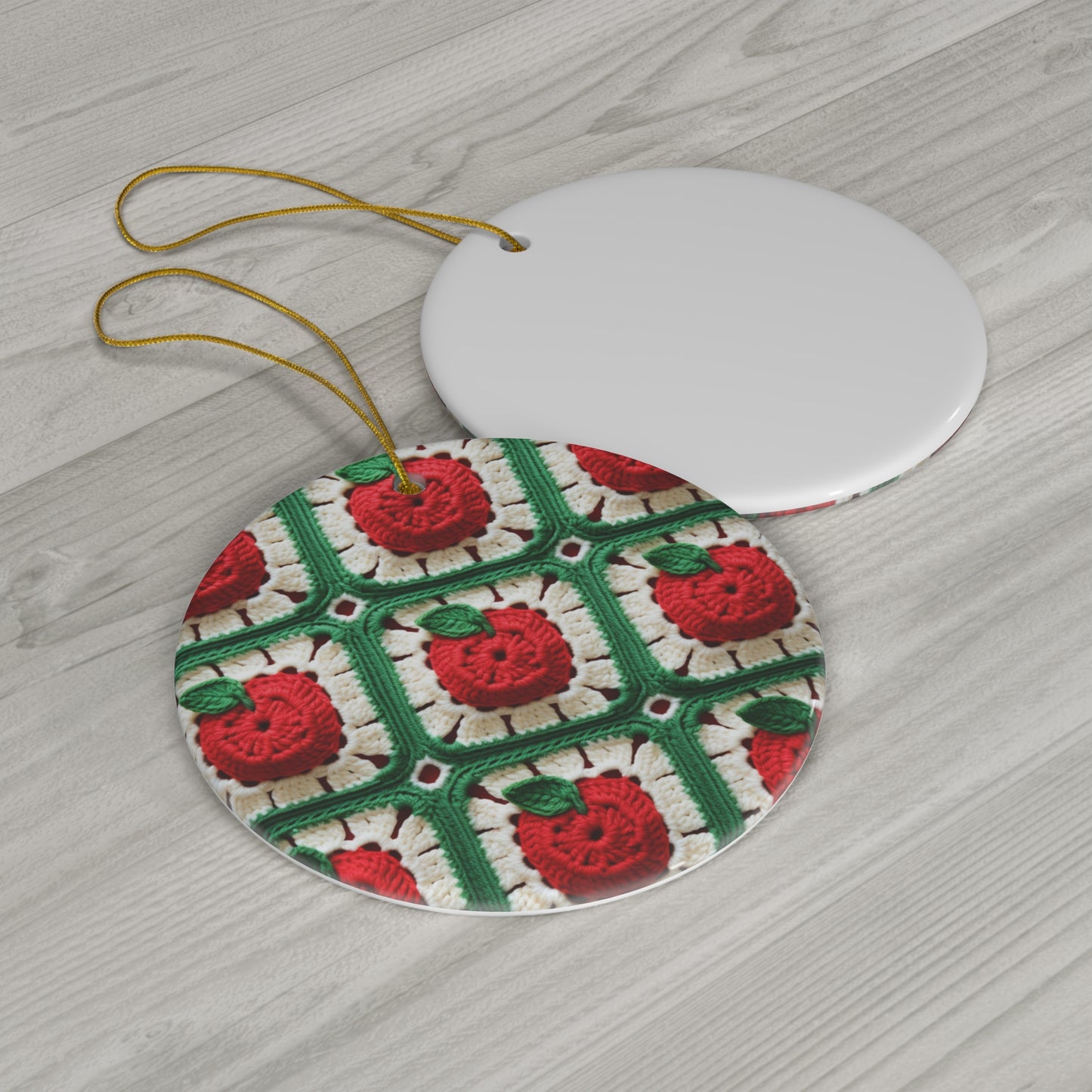 Apple Granny Square Crochet Pattern: Wild Fruit Tree, Delicious Red Design - Ceramic Ornament, 4 Shapes