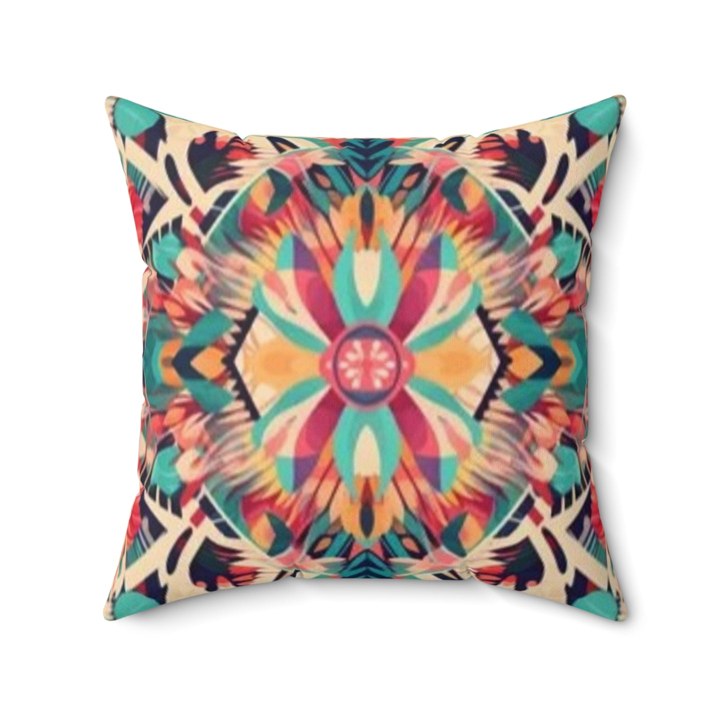 Boho Vibes: Handmade Summer Bohemian Print Pattern Artwork Spun Polyester Square Pillow