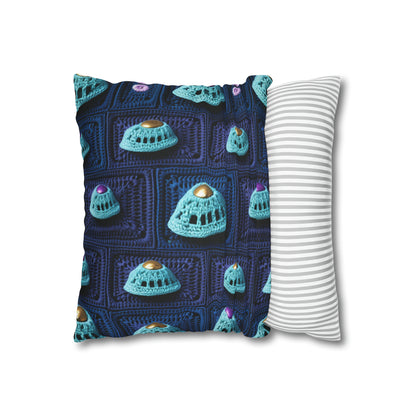 Spaceship UFO Crochet - Galactic Travel Ship - Alien Craft - Flying Saucer - Spun Polyester Square Pillow Case