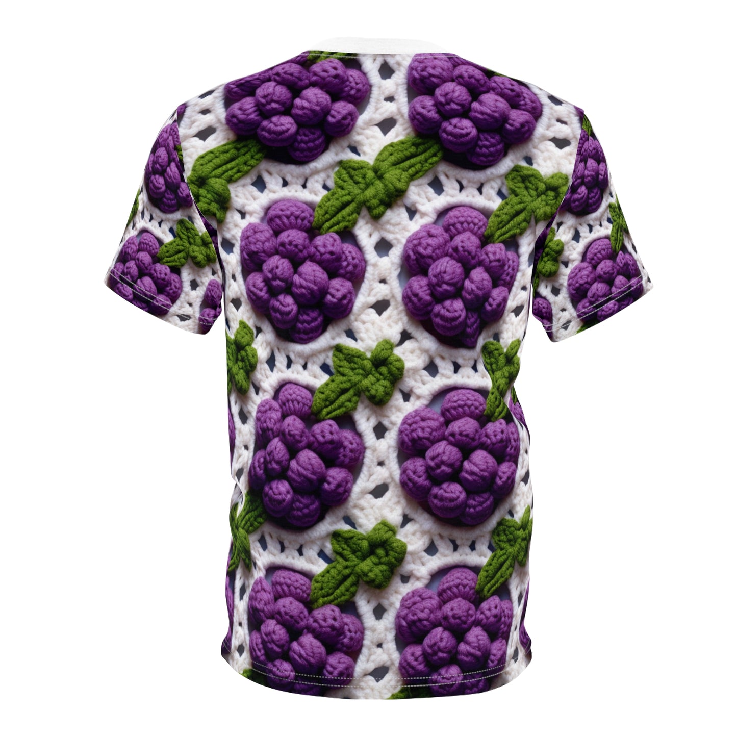 Crochet Grapes Pattern - Granny Square Design - Fresh Fruit Pick - Orchard Purple Snack Food - Unisex Cut & Sew Tee (AOP)