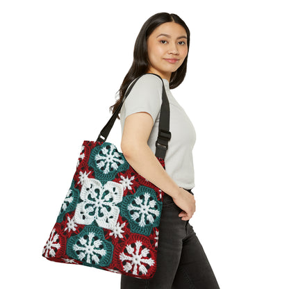 Christmas Snowflake Crochet, Festive Yuletide, Winter Wonderland Craft, Ice Crystal, Holiday Decor, Seasonal Adornments - Adjustable Tote Bag (AOP)