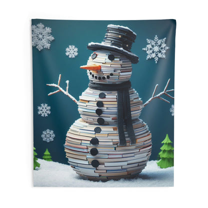 Enchanted Reader Snowman: Book Stack Lover Christmas Frosty Figure - Indoor Wall Tapestries