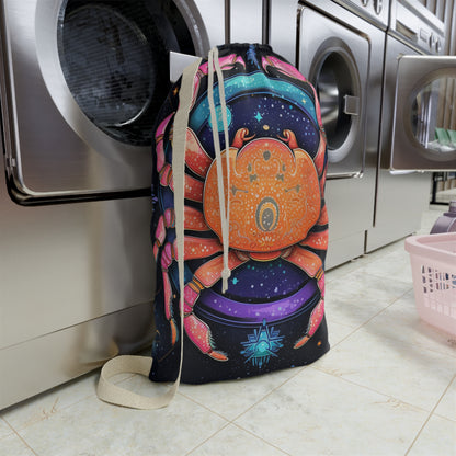 Rainbow Celestial Crab - Vibrant Cancer Zodiac Sign Art - Laundry Bag