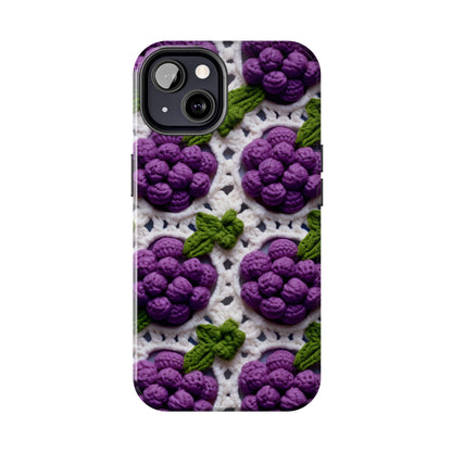 Crochet Grapes Pattern - Granny Square Design - Fresh Fruit Pick - Orchard Purple Snack Food - Tough Phone Cases