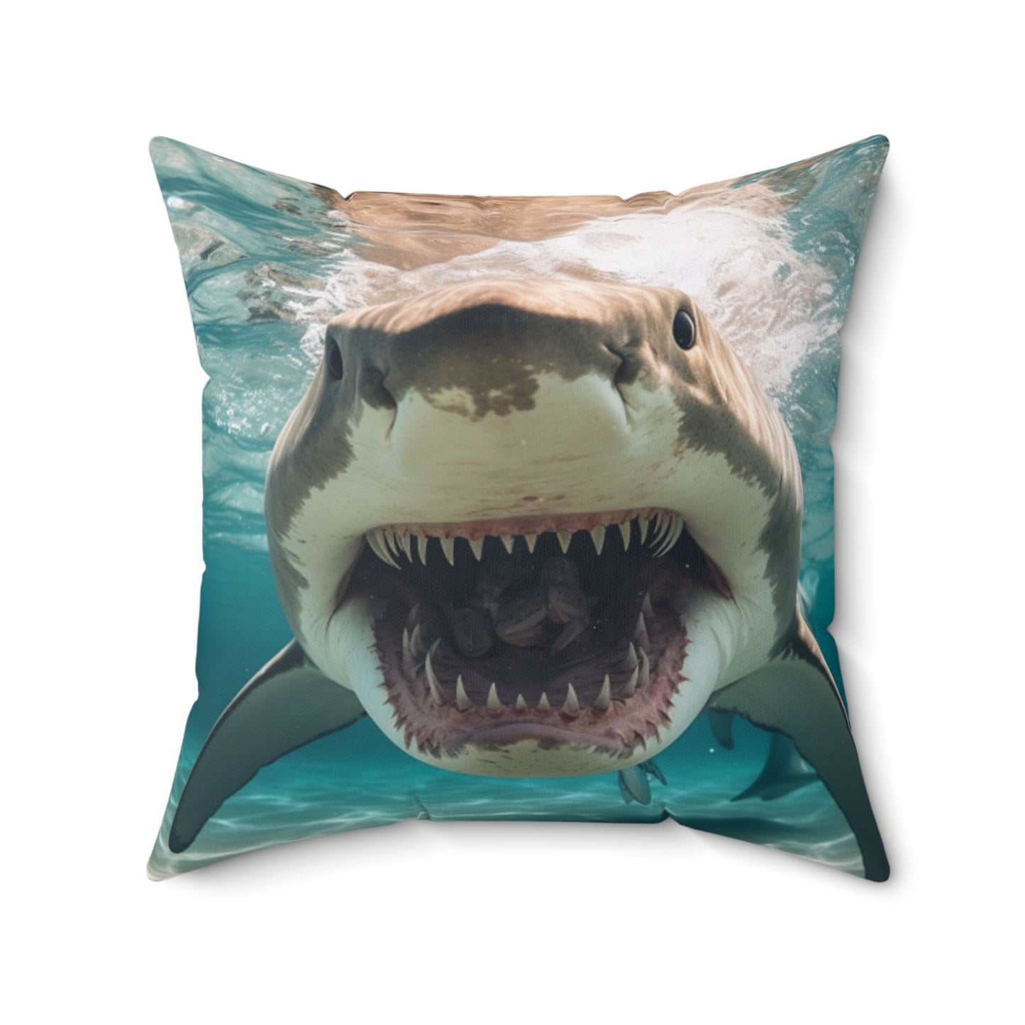 Bull Shark: River Monster Menace - Realistic Dark Water Predator - Spun Polyester Square Pillow