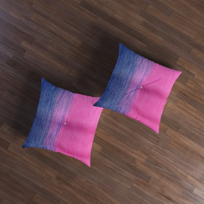 Dual Delight: Half-and-Half Pink & Blue Denim Daydream - Tufted Floor Pillow, Square