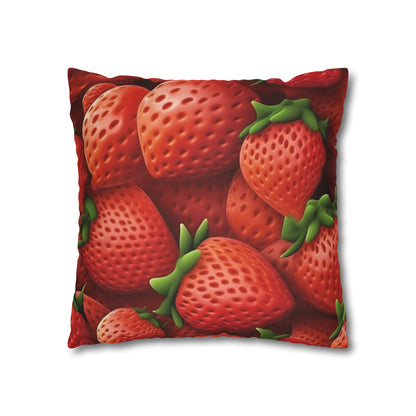 Garden Strawberries- Wild Sweet Gourmet - Farm Growing Ripe Red Fruit -Spun Polyester Square Pillow Case