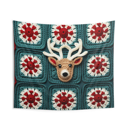 Christmas Reindeer Crochet, Wintry Wonderland Design, Festive Stag Motif. Embrace the Holiday Spirit - Indoor Wall Tapestries