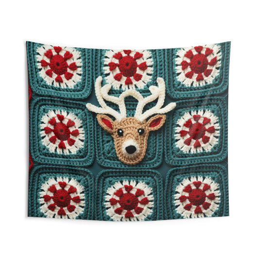 Christmas Reindeer Crochet, Wintry Wonderland Design, Festive Stag Motif. Embrace the Holiday Spirit - Indoor Wall Tapestries