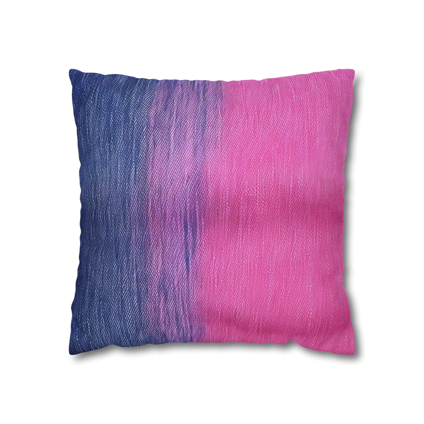 Delicia dual: Ensueño de mezclilla azul y rosa mitad y mitad - Funda de almohada cuadrada de poliéster hilado 