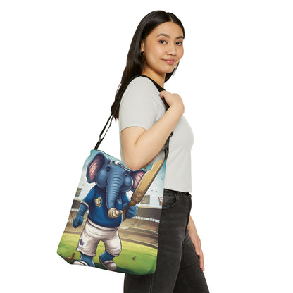 India Elephant Cricket Sport Star: Pitch, Run, Stump Game - Animated Charm - Adjustable Tote Bag (AOP)