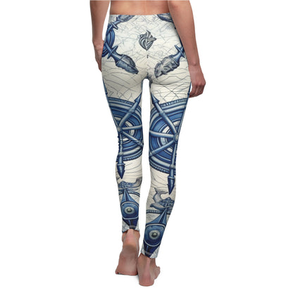 Nautical Theme Art - Anchors, Ropes, Compass Women's Cut & Sew Casual Leggings (AOP)