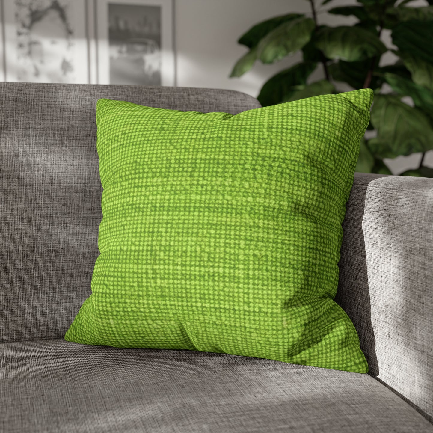 Lush Grass Neon Green: estilo de tela primaveral inspirado en la mezclilla - Funda de almohada cuadrada de poliéster hilado