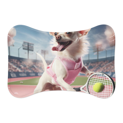 Chihuahua Tennis Ace: Traje rosa para perro, juego deportivo atlético en la cancha - Tapetes de alimentación para mascotas