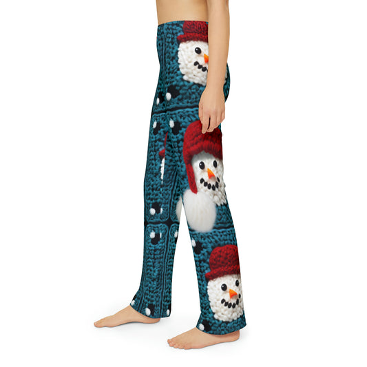 Snowman Crochet Craft, Festive Yuletide Cheer, Winter Wonderland - Kids Pajama Pants (AOP)