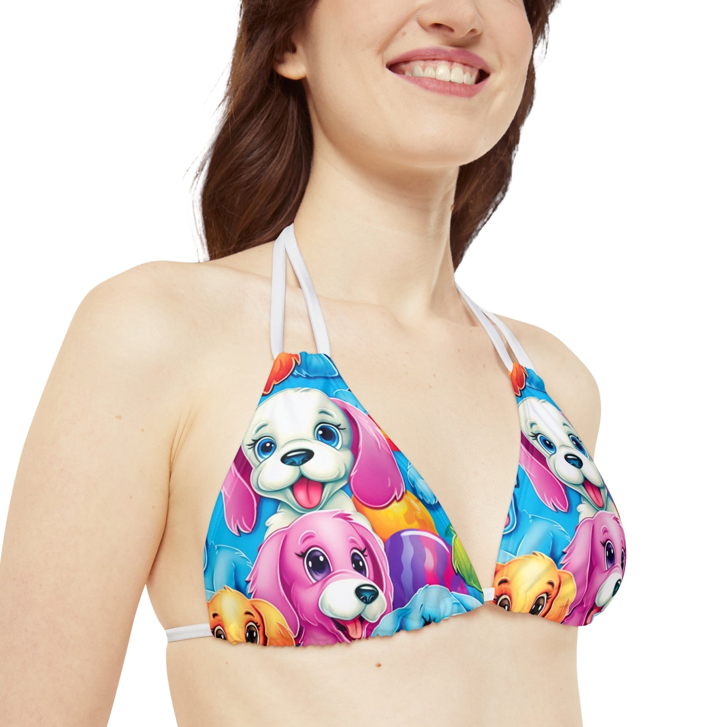 Happy Puppy & Dog Design - Vivid and Eye-Catching - Strappy Bikini Set (AOP)