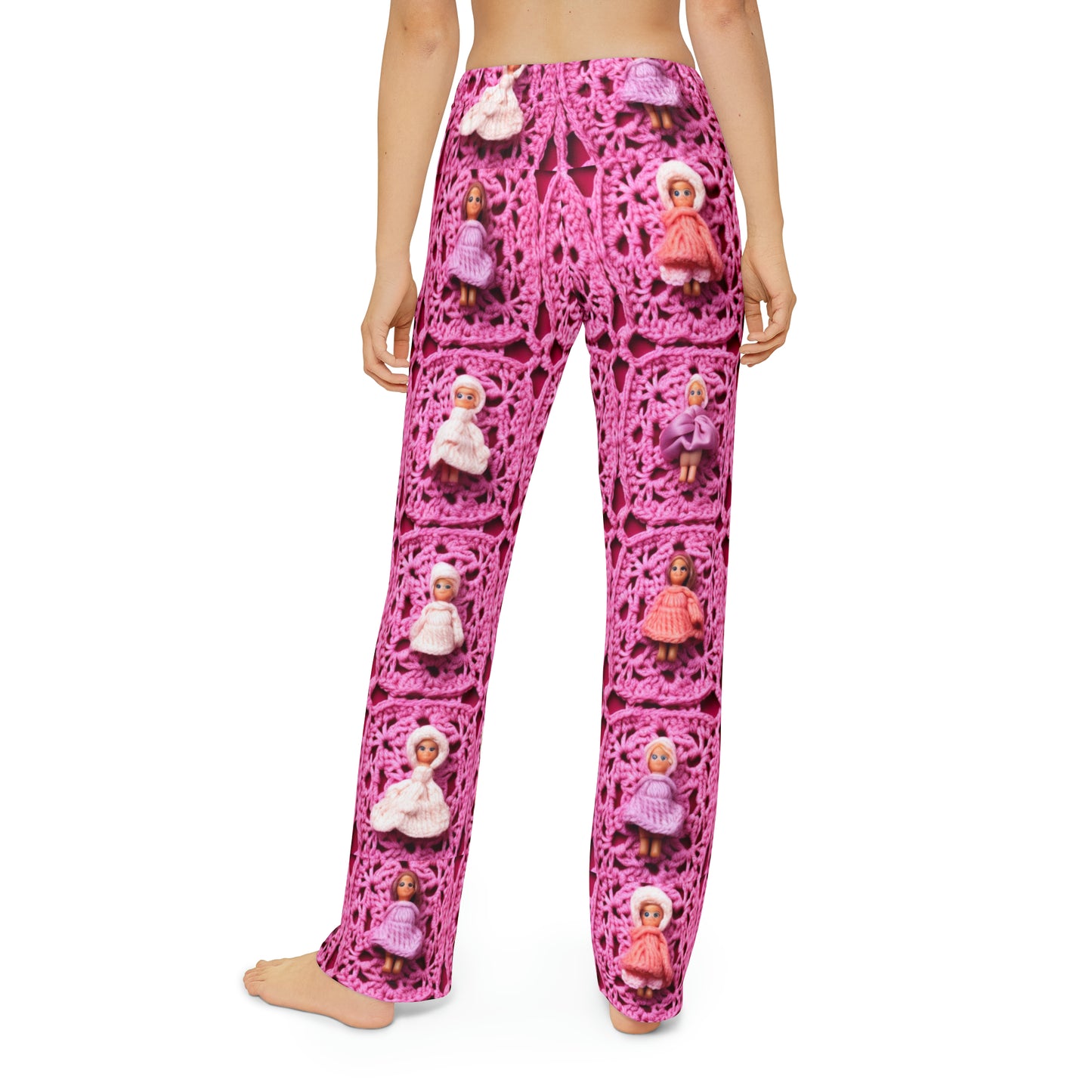 Barbie Dolls on Granny Squares: Realistic Pink Toy Design - Kids Pajama Pants (AOP)