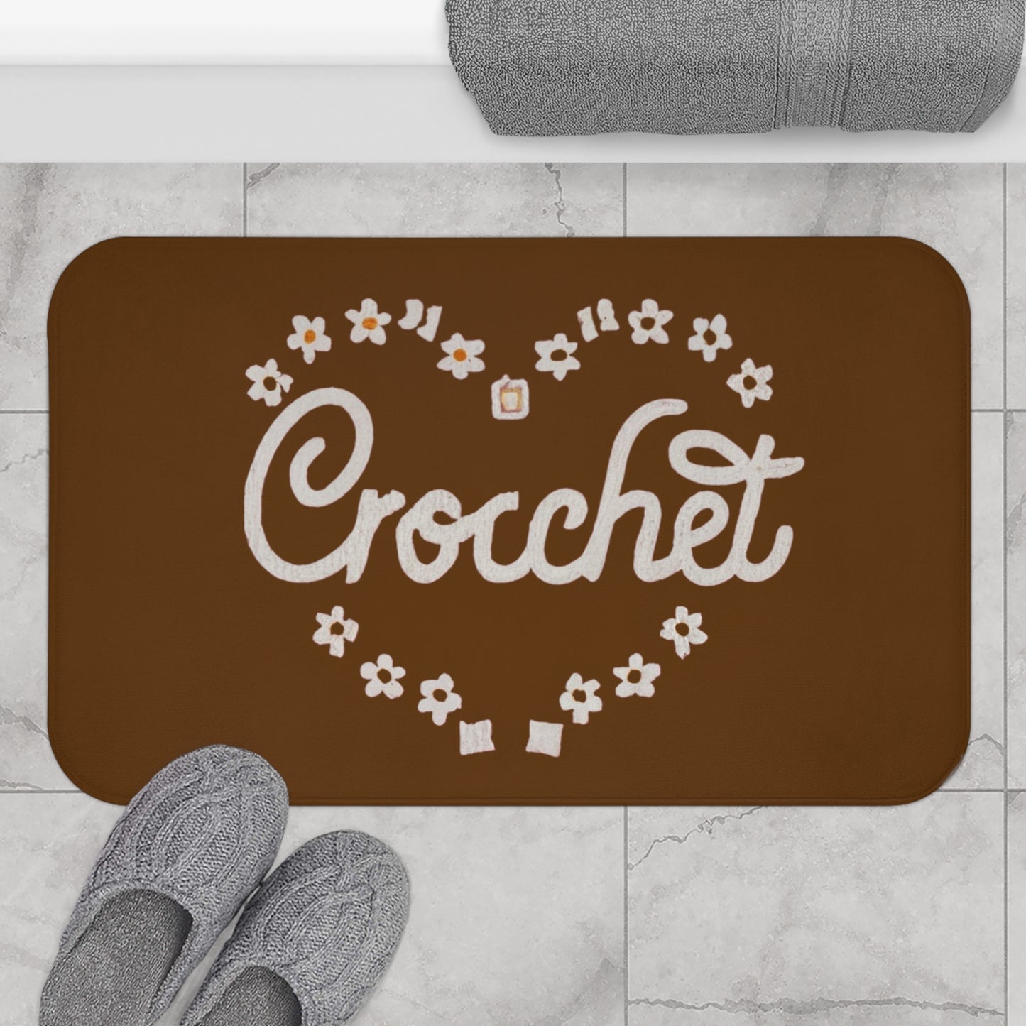 Crochet Heart Hobby Passion Gift Love Design - Bath Mat