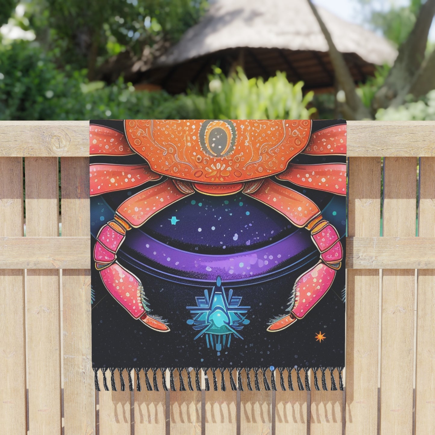 Rainbow Celestial Crab - Vibrant Cancer Zodiac Sign Art - Boho Beach Cloth