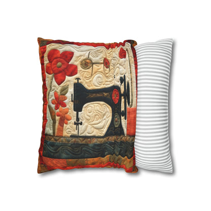 Sewing Machine Quilt: A Crafted Design Homage to Stitching - Spun Polyester Square Pillow Case