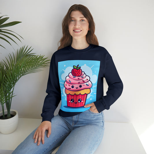 Strawberry Delight - Kawaii Cupcake Art - Sweet Anime Manga Dessert Charm - Unisex Heavy Blend™ Crewneck Sweatshirt