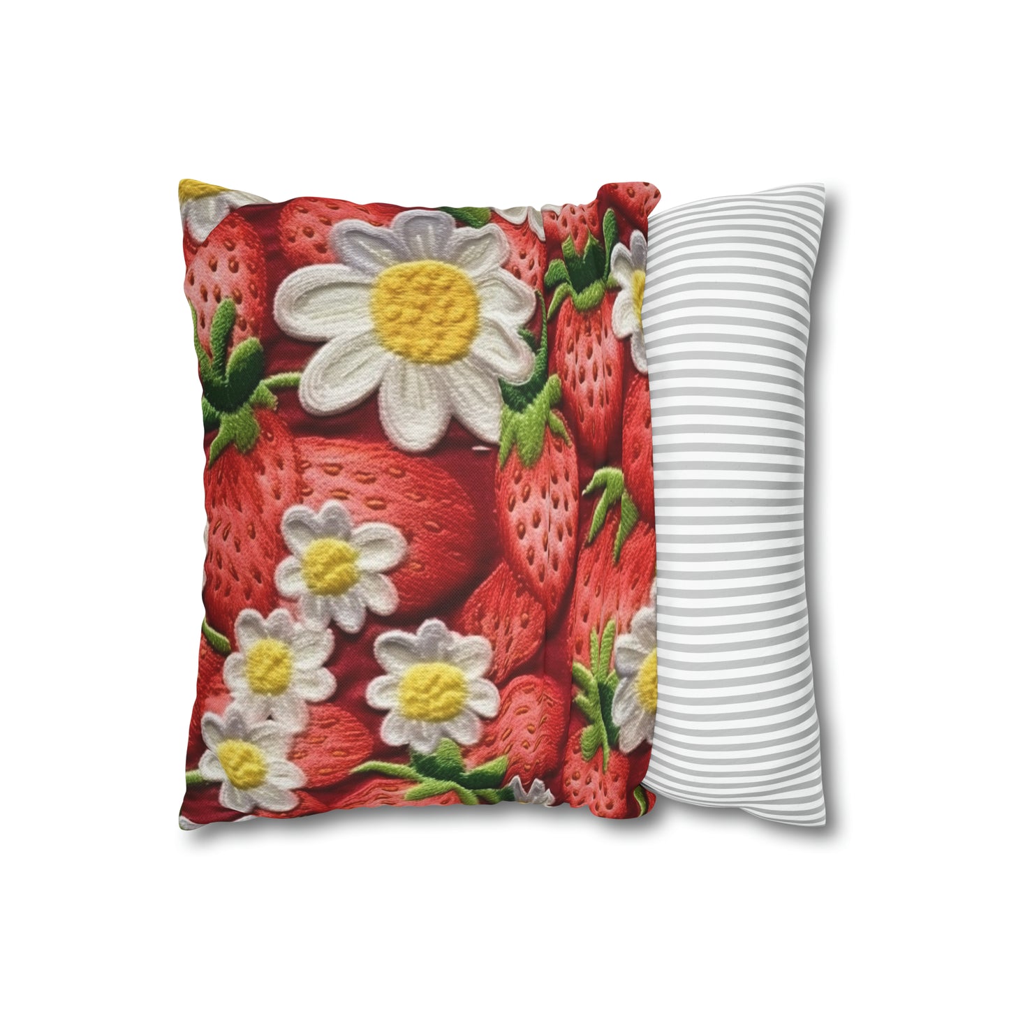 Strawberry Strawberries Embroidery Design - Fresh Pick Red Berry Sweet Fruit - Spun Polyester Square Pillow Case