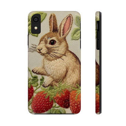 Strawberry Bunny Rabit - Embroidery Style - Strawberries Fruit Munchies - Easter Gift - Tough Phone Cases