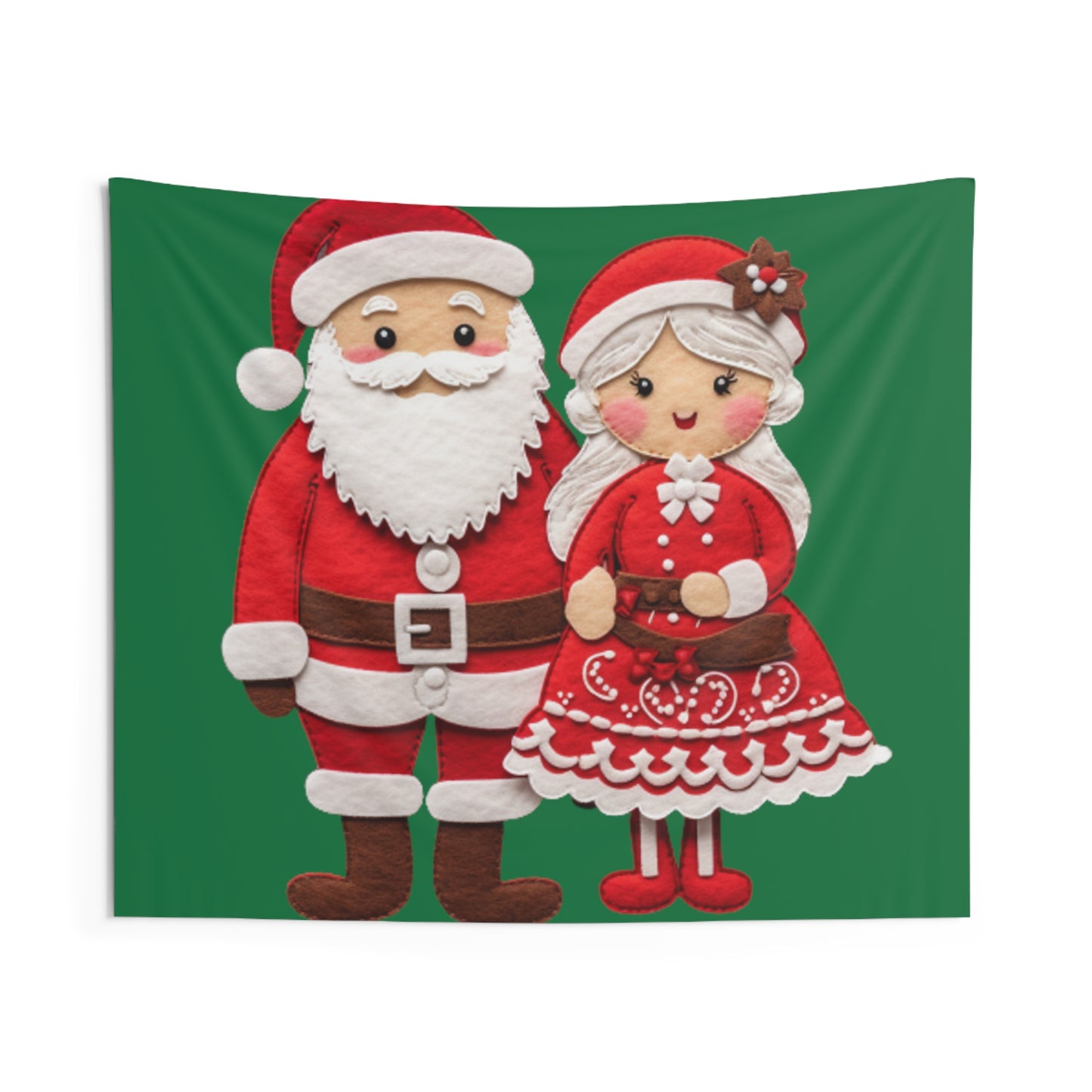 Santa & Mrs. Claus Felt Duo - Charming Handcrafted Christmas Decor, Festive Embroidered Holiday Figures - Indoor Wall Tapestries