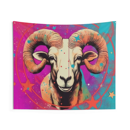 Pop Art Aries Constellation - Vibrant Zodiac Ram Symbol - Indoor Wall Tapestries