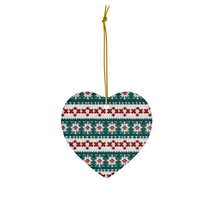 Christmas Knit Crochet Holiday, Festive Yuletide Pattern, Winter Season - Ceramic Ornament, 4 Shapes