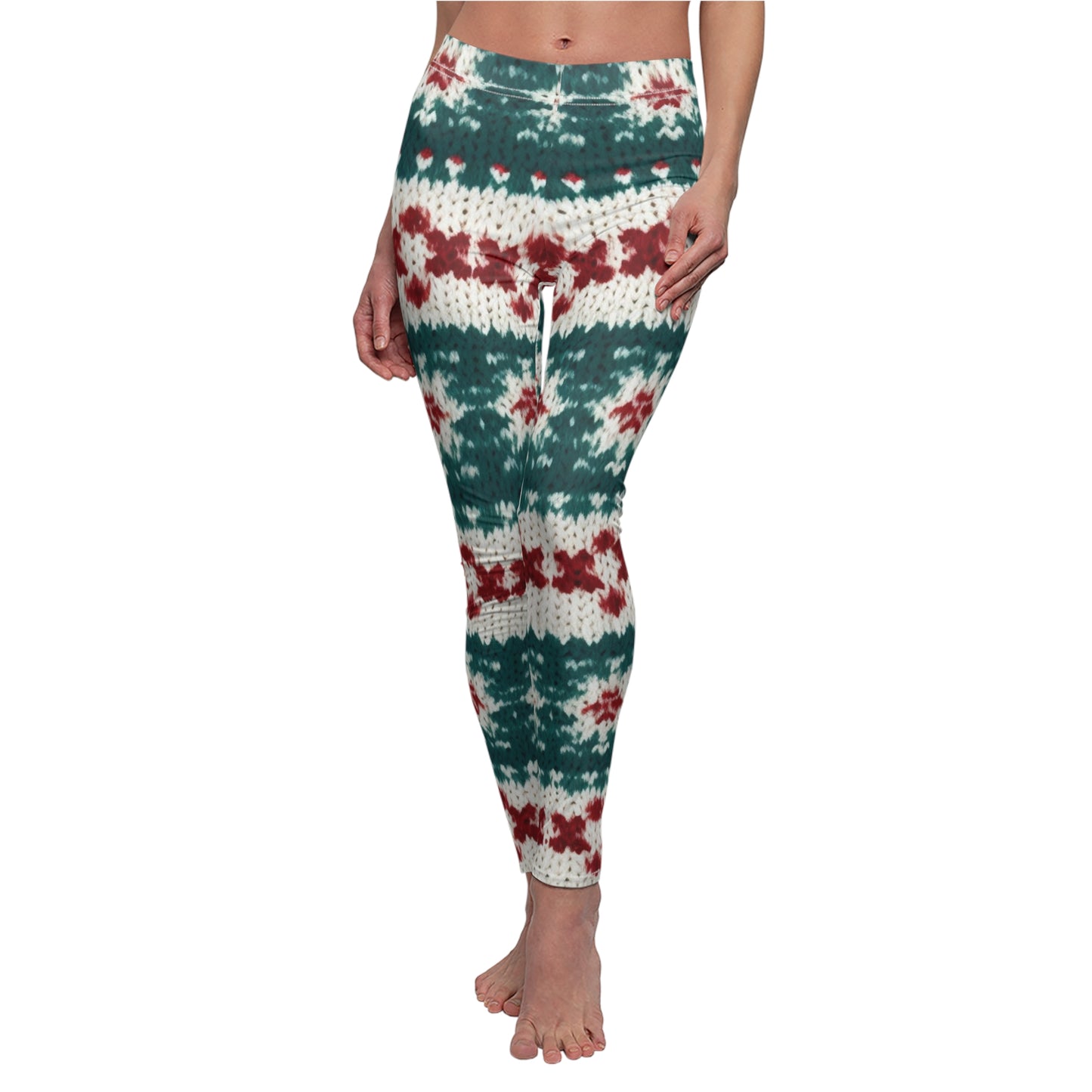 Christmas Knit Crochet Holiday, Festive Yuletide Pattern, Winter Season - Women's Cut & Sew Casual Leggings (AOP)