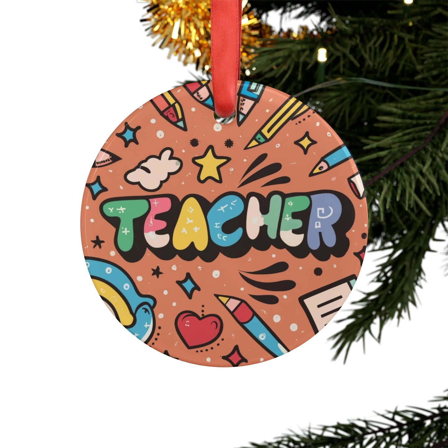 Teacher School Fun Classroom Gift A Grade - Acrylic Ornament with Ribbon