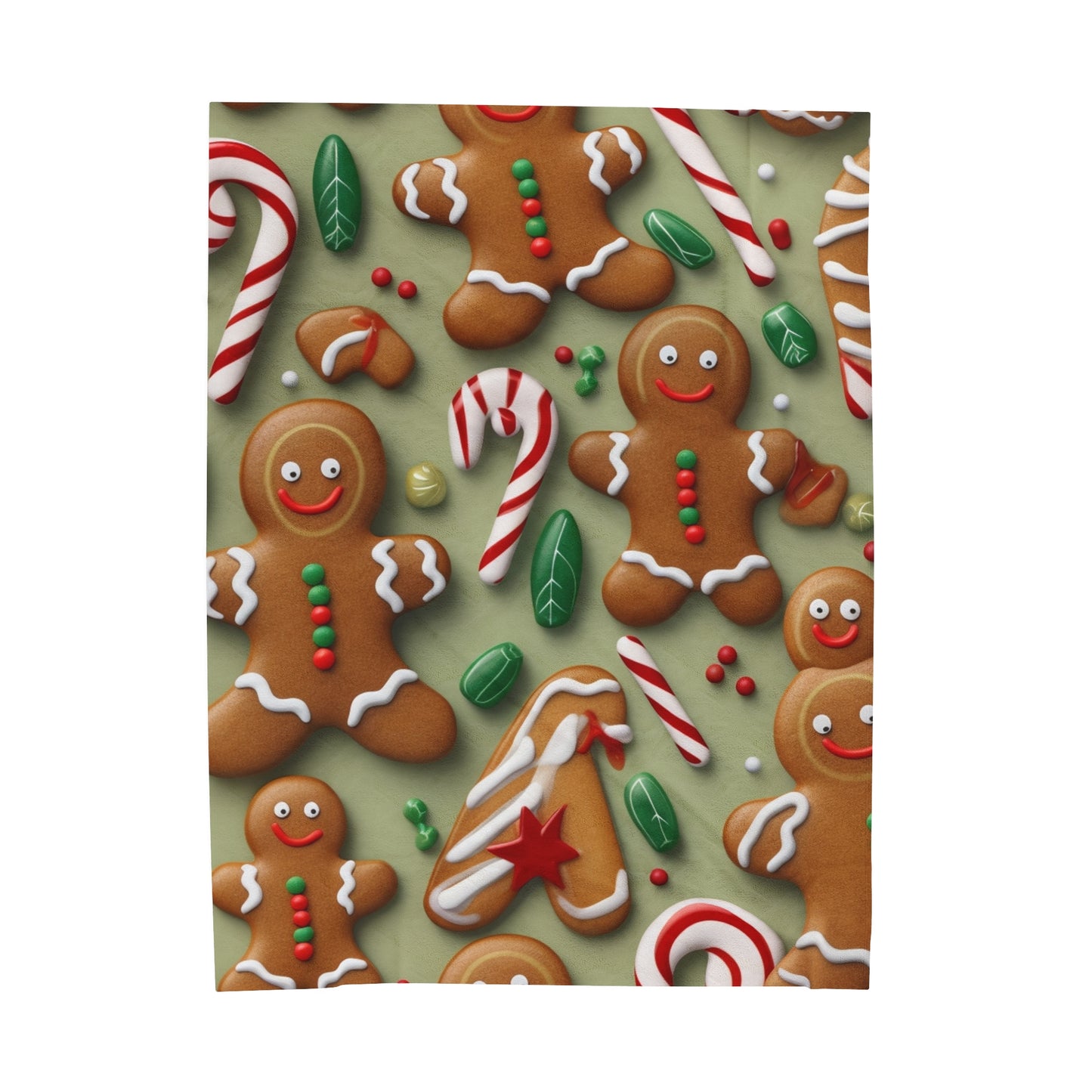 Gingerbread Man Christmas Cookie - Tree - Candy Cane - Velveteen Plush Blanket