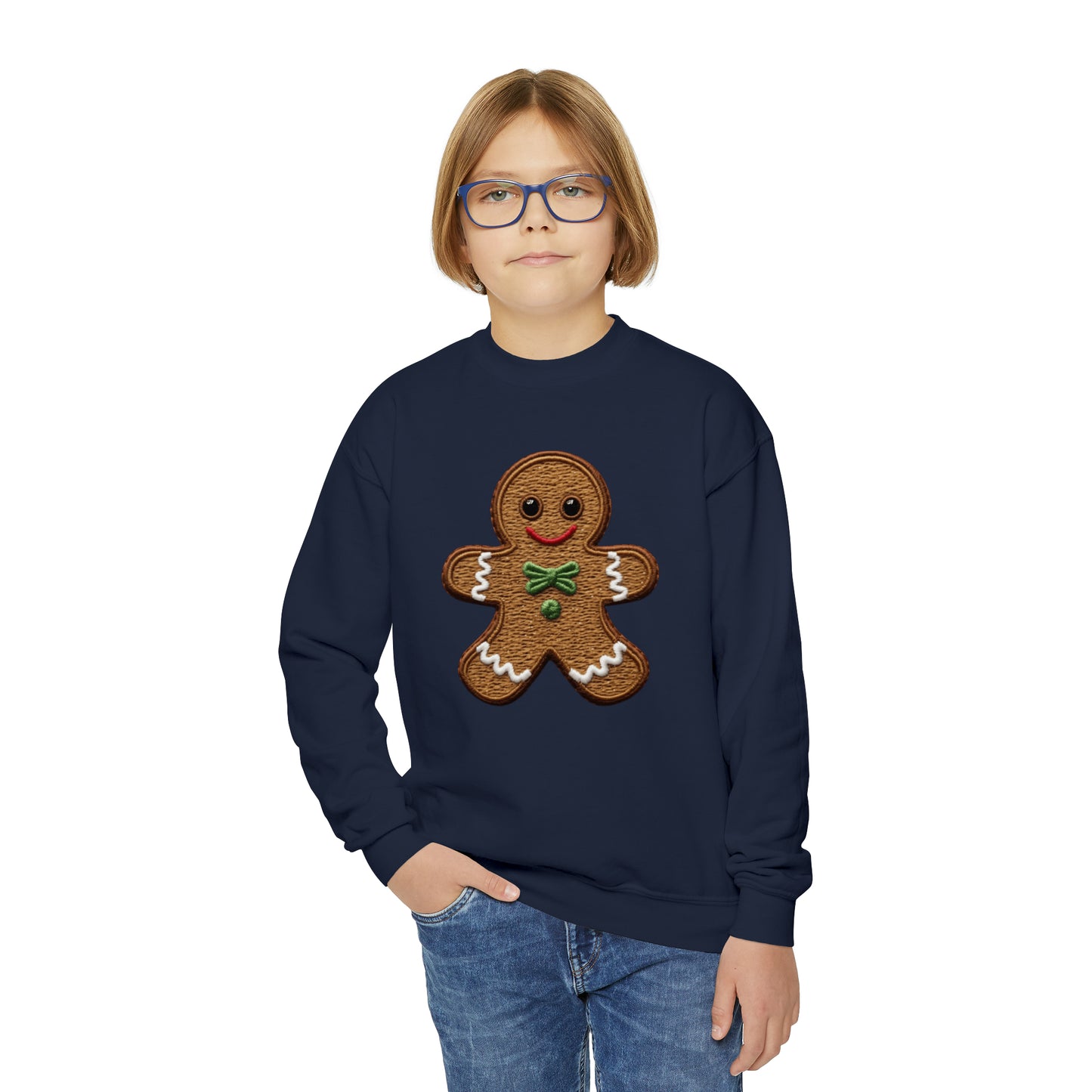 Chenille Gingerbread Cookie: Christmas Festive Delight Design - Youth Crewneck Sweatshirt