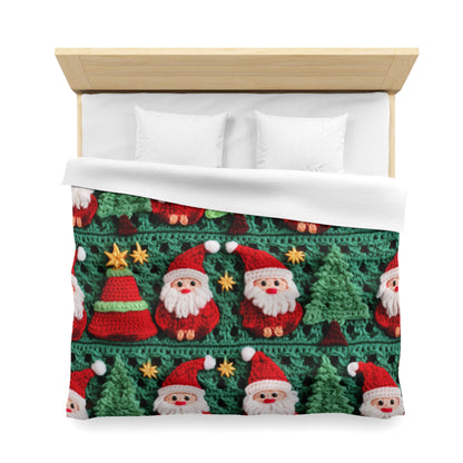 Santa Claus Crochet Pattern, Christmas Design, Festive Holiday Decor, Father Christmas Motif. Perfect for Yuletide Celebration - Microfiber Duvet Cover