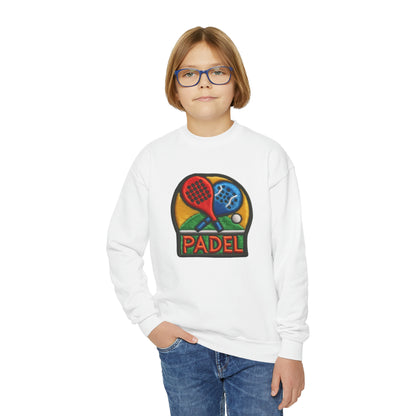 Padel Chenille Patch, Faux Graphic- Youth Crewneck Sweatshirt